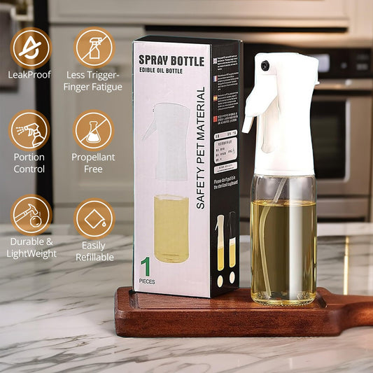 Edible Oil Spray Bottle | 220ml Glass Bottle | With Brush | Refillable | For Air Fryer, Baking & Grilling ( Random Colour)